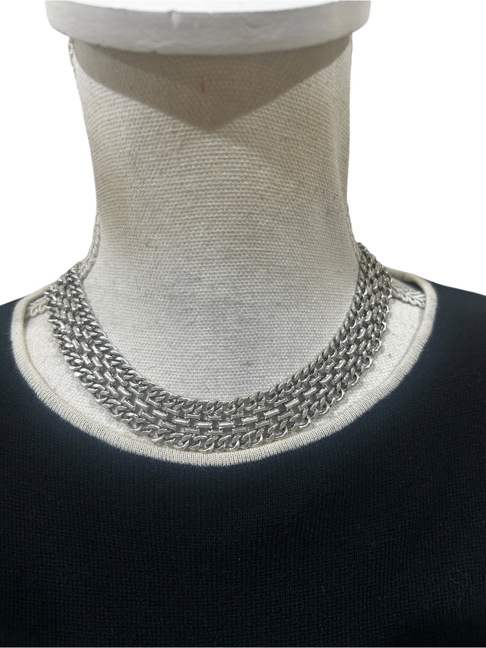 NWT Cabi Silver tone collared necklace & Hoop pierced Earrings marked